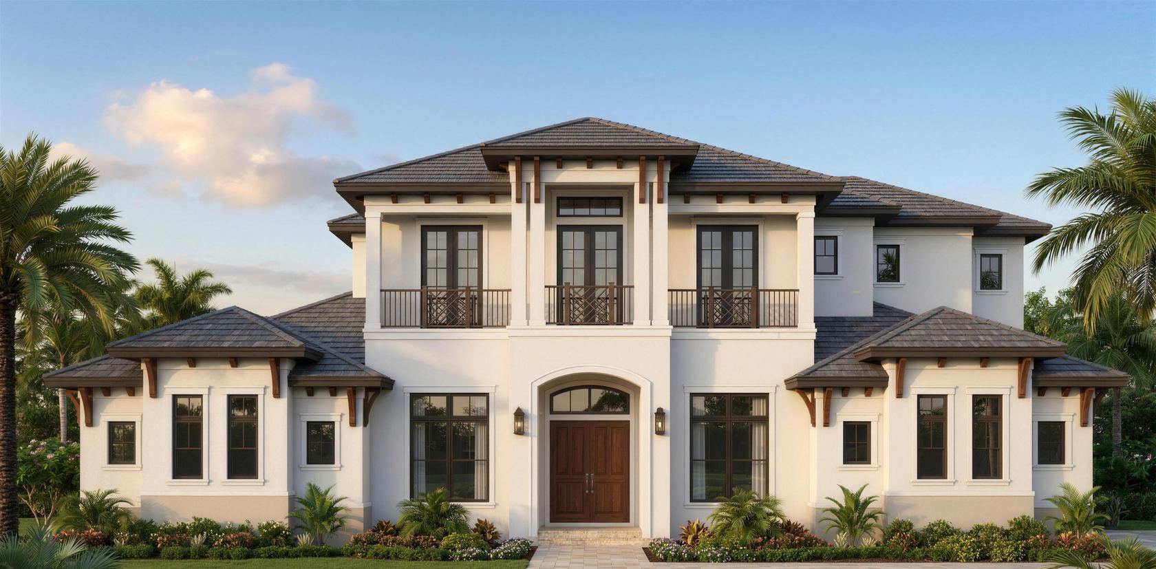 Two story custom home front elevation drafted by Blue Line Drafting