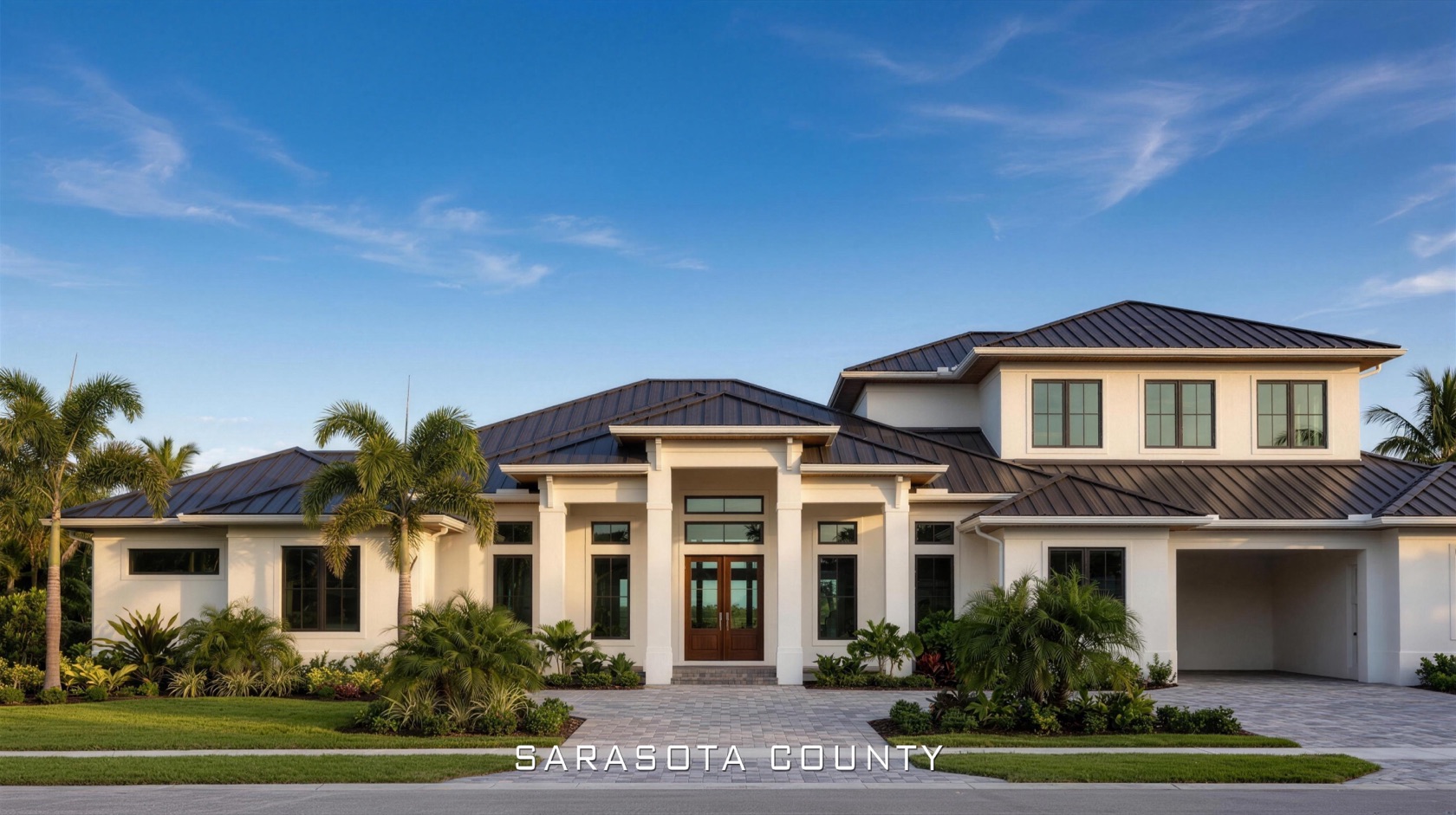 Custom estate home front elevation, drafted by Blue Line Drafting