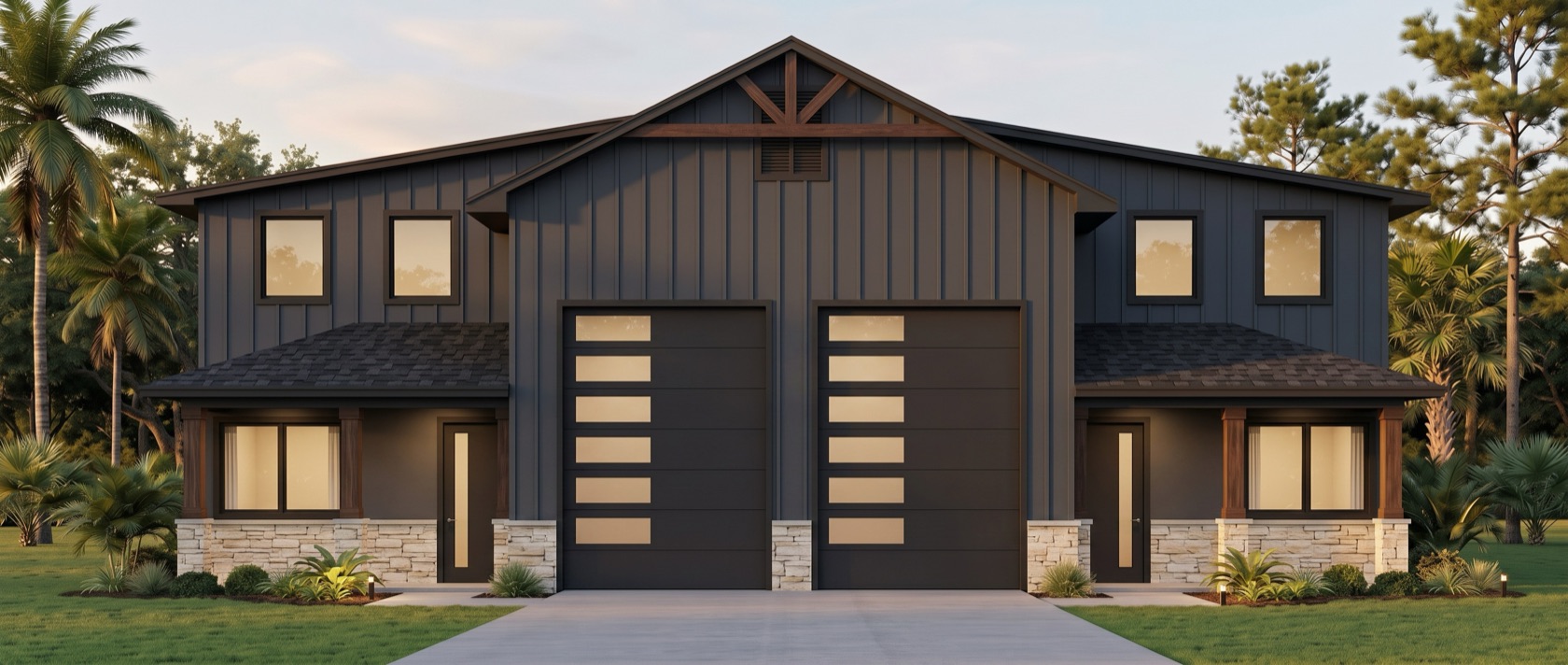 Modern farmhouse elevation drafted by Blue Line Drafting