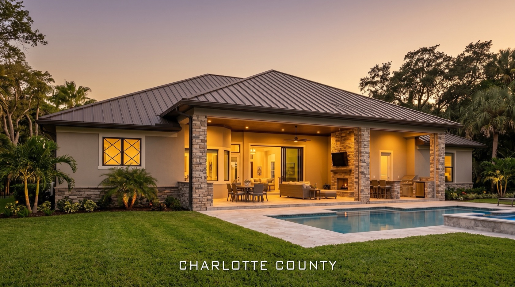 Outdoor lanai and pool design, drafted by Blue Line Drafting