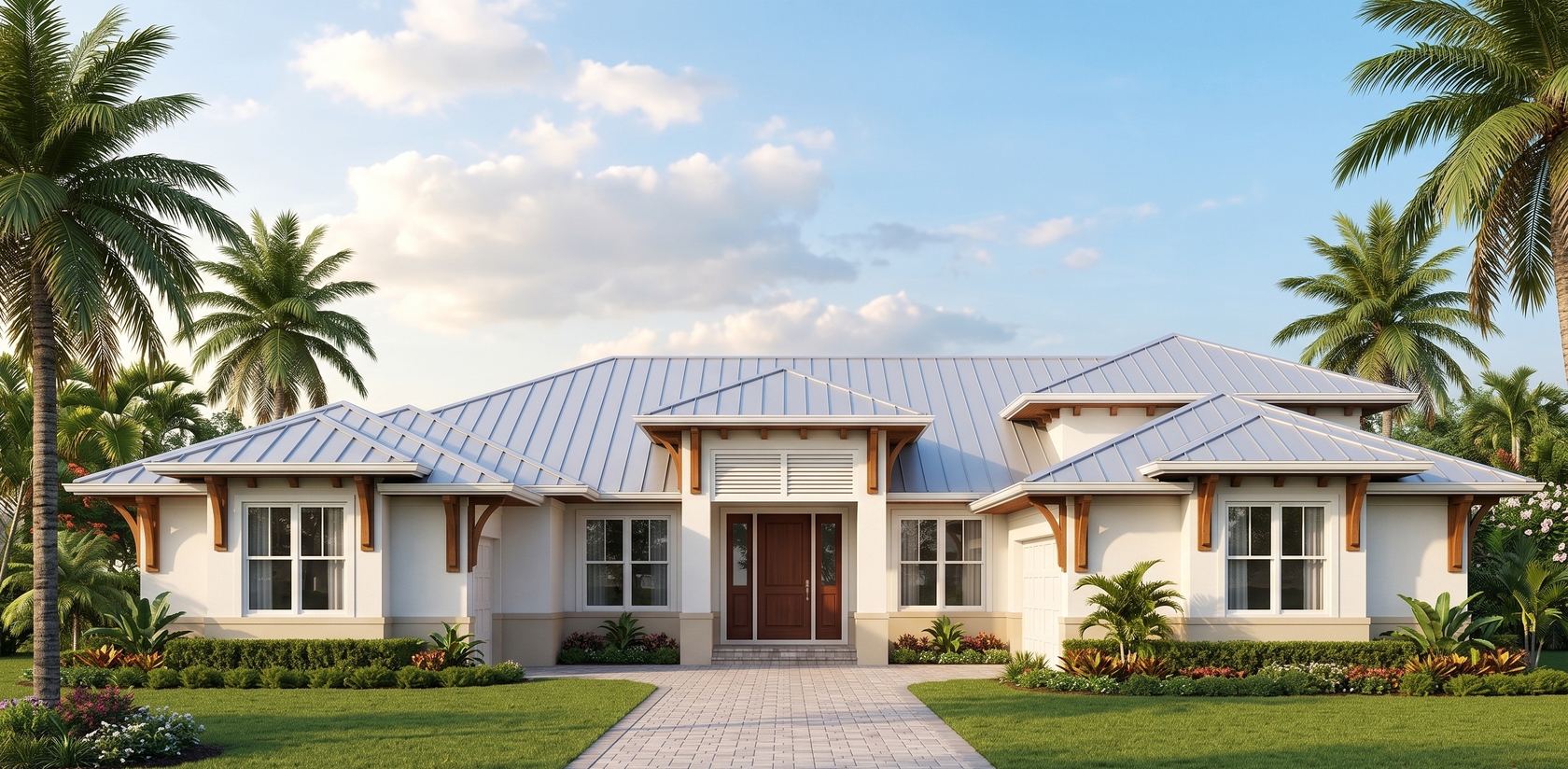 Waterfront custom home elevation drafted by Blue Line Drafting