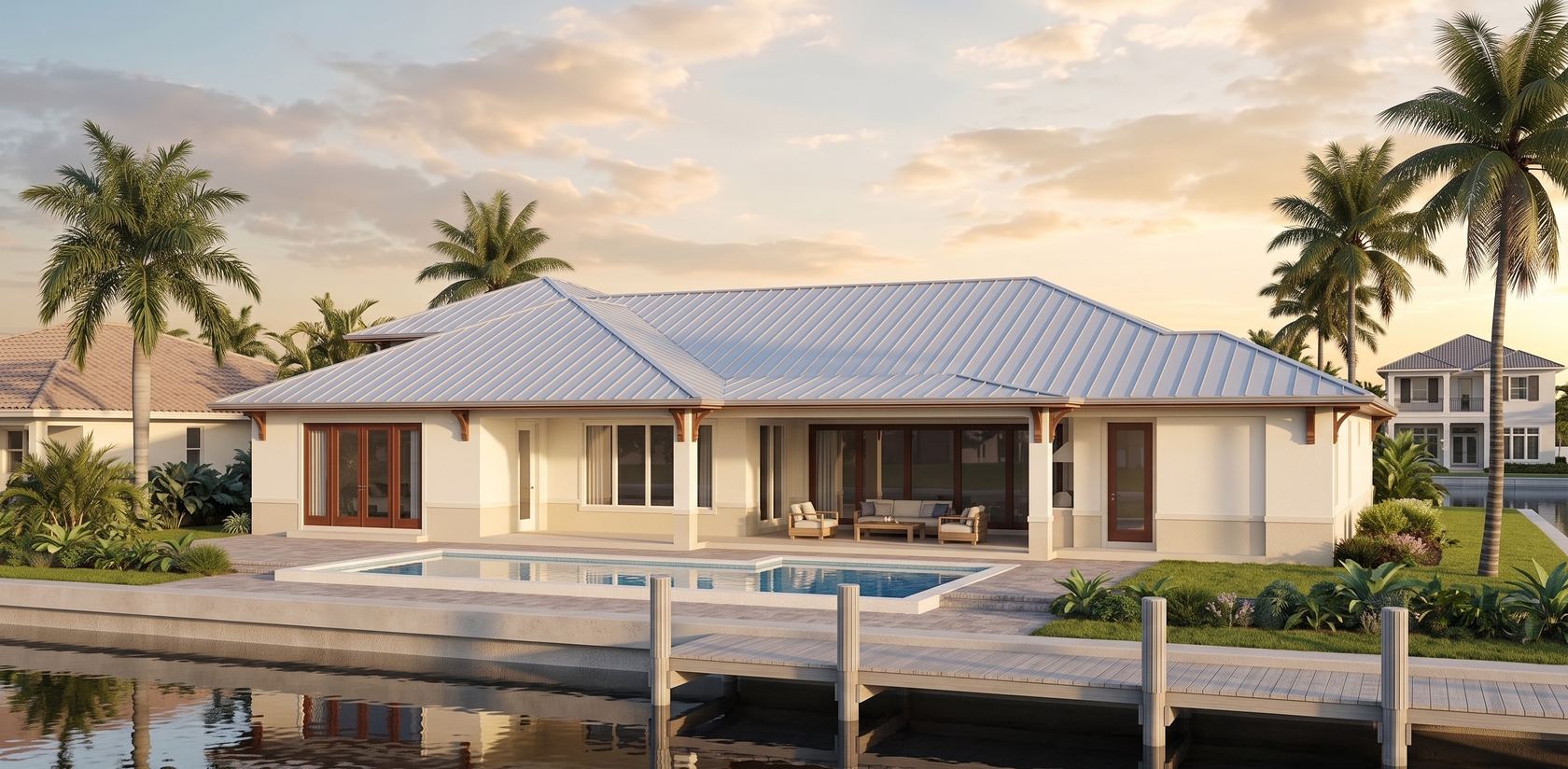 Waterfront canal home elevation drafted by Blue Line Drafting
