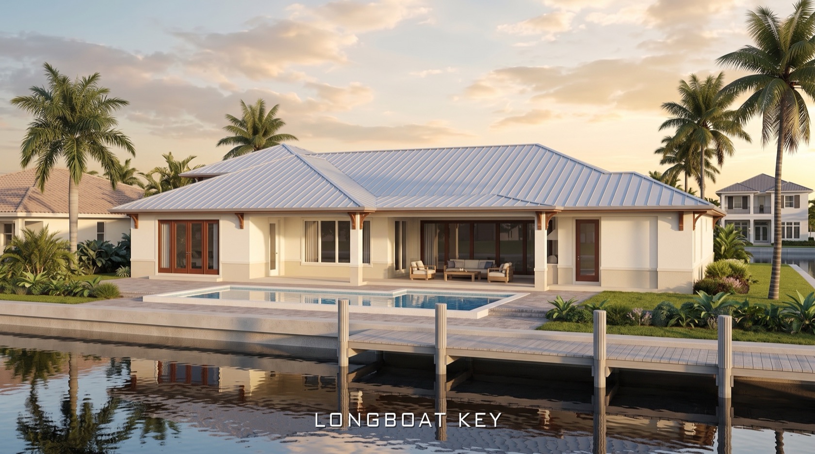 Waterfront canal home elevation, drafted by Blue Line Drafting